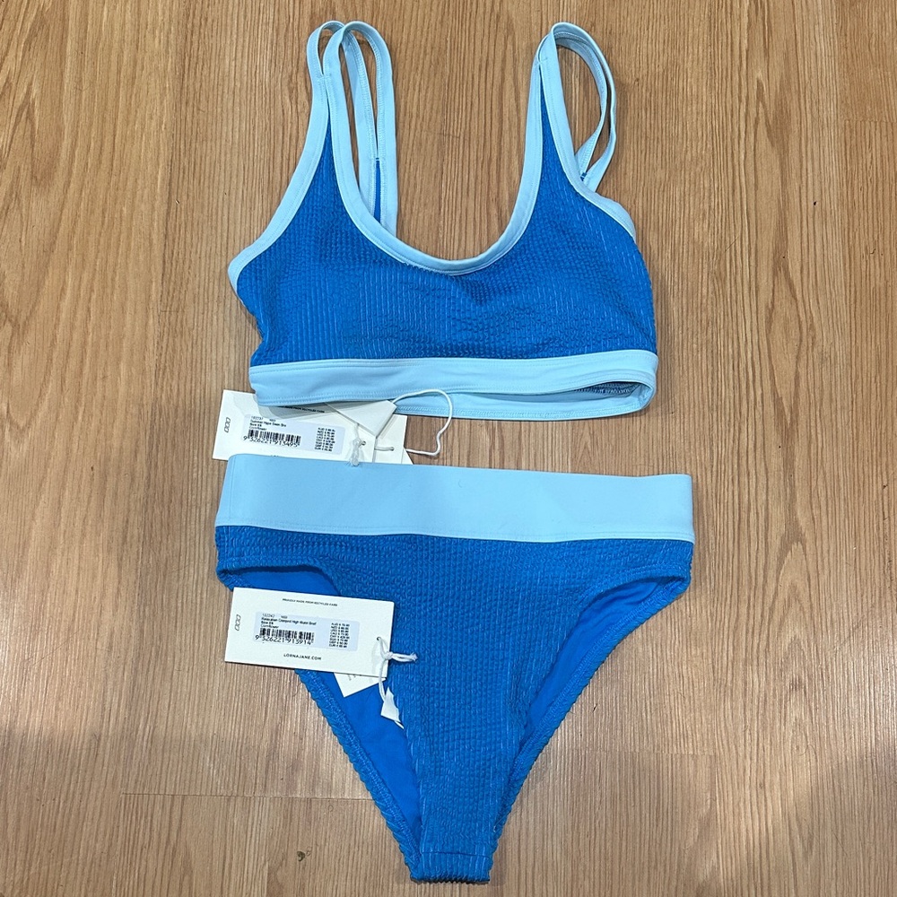 NWT Lorna Jane Summer Hype Blue and Light Blue Bikini Set